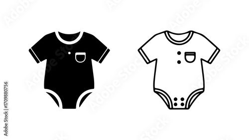 Baby Bodysuit Icons Black Silhouette and Outline Designs.