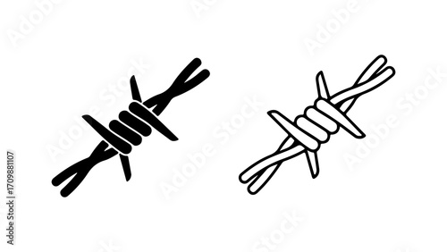 Barbed Wire Icon Set with Solid and Outline Styles.