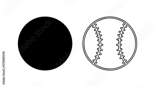 Baseball and black circle illustration representing sports and design elements.