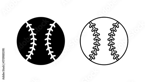 Baseball Icon Set Black and White Vector Illustration.