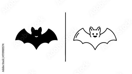 Bat Icons Black Silhouette and Line Art.