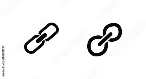 Simple black and white illustration showing two linked chain icons
