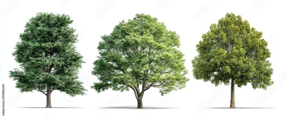 Fototapeta premium Three different shade trees against a white background