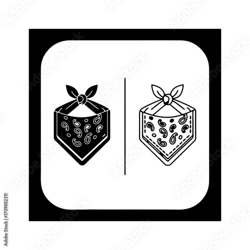 Black and white bandana icon set with paisley pattern.