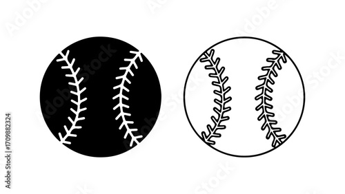 Black and White Baseball Ball Icons Set.