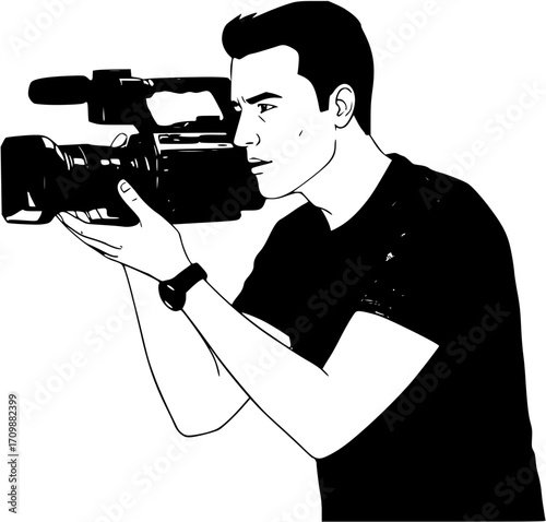 Man Filming with Professional Video Camera