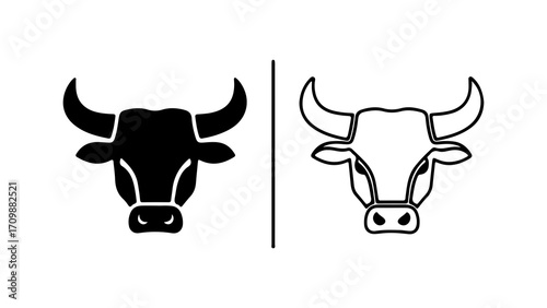 Black and white bull head icons set.