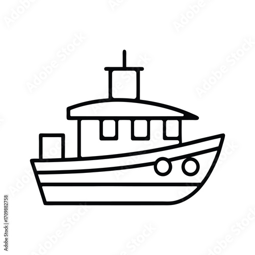 Boat on water outline vector icon on white background