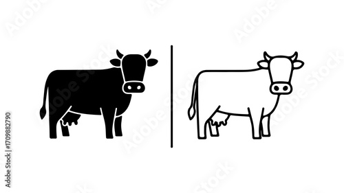 Black and white cow icons side by side simple flat design.