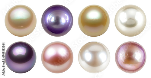 PNG Colorful, lustrous pearls, elegant variety, element set on transparent background