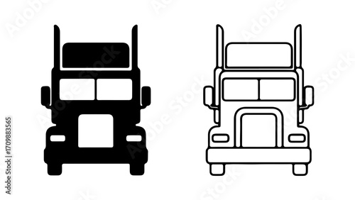 Black and white illustrations of big rig trucks.