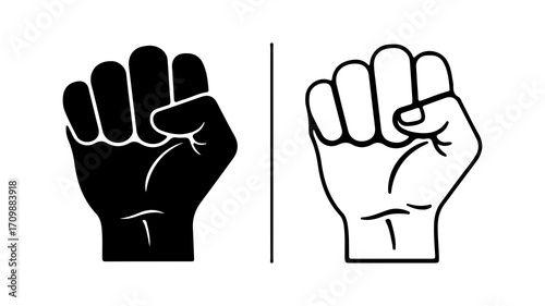 Black and White Raised Fists Symbolizing Solidarity and Resistance.