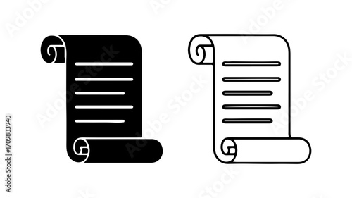 Black and white scroll icons representing ancient documents or legal texts.
