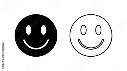 Black and White Smiley Face Icons with Positive Expression.