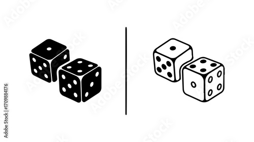 Black and white vector illustration of two pairs of dice 1.