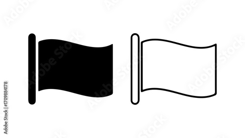 Black and white waving flag icons set.