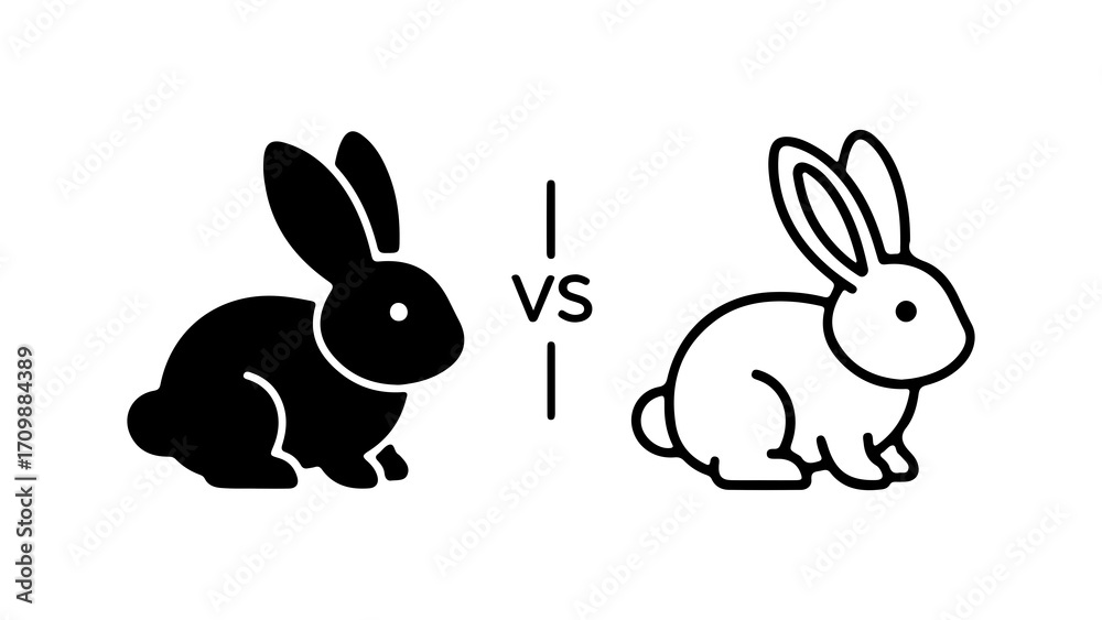 Fototapeta premium Black Rabbit Versus White Rabbit A Contrast in Styles.