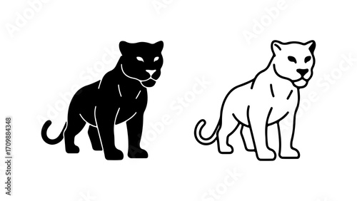 Black Panther Silhouette and Outline Icon.