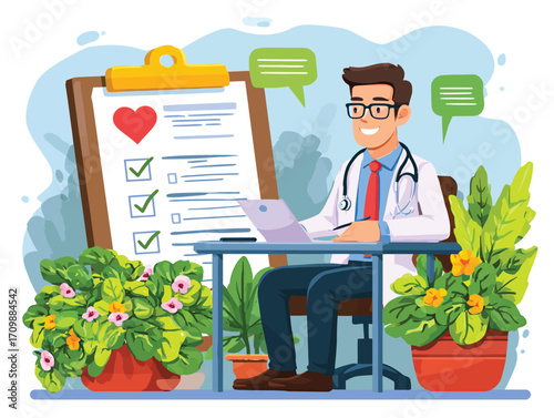 벡터 스타일 의료진 진료 상담 일러스트