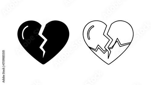 Broken Heart Icons Symbolizing Heartbreak and Emotional Distress.