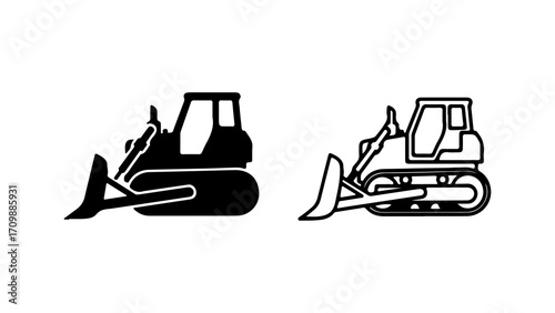 Wallpaper Mural Bulldozer construction vehicle icon set silhouette and outline 1. Torontodigital.ca
