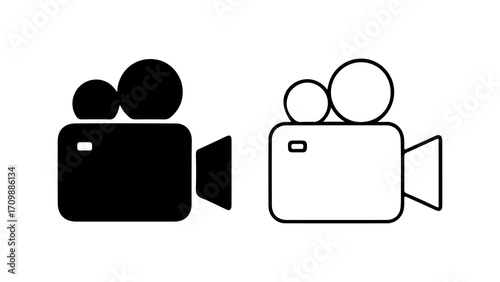 Camera Icons Black and White Film Camera Symbol Set.