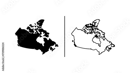 Canadas silhouette in black and white a geographical outline.