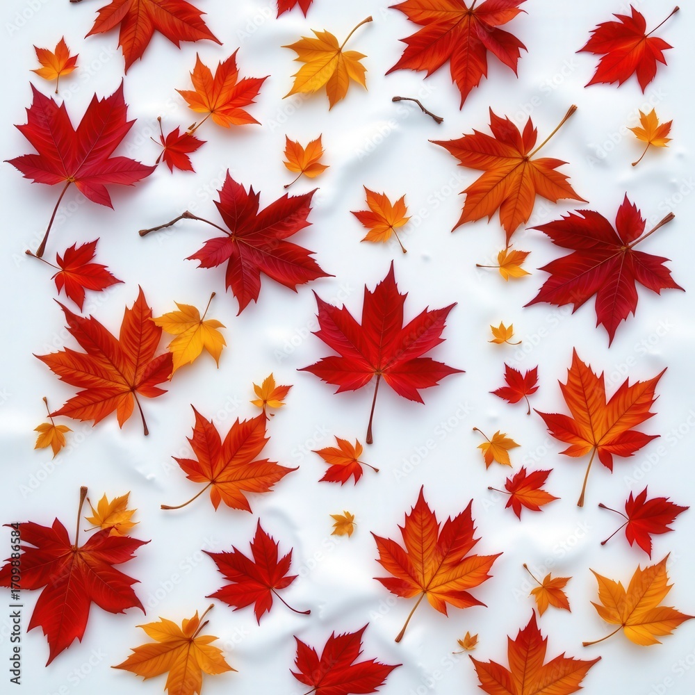 Fototapeta premium Vibrant Red and Orange Maple Leaves on White Background