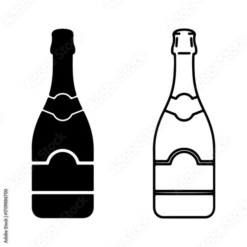 Champagne bottle icons black and white.