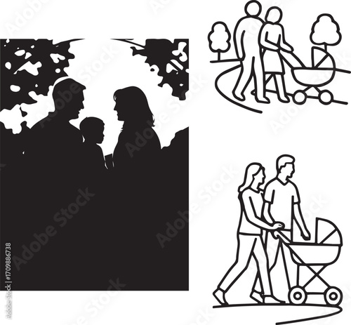 Family Stroll and Parenthood Icons: Walks with Baby