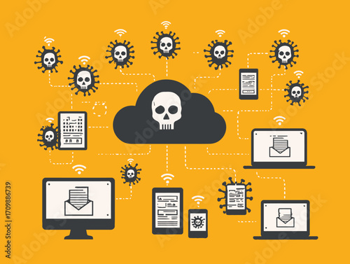 벡터 스타일 사이버 보안 위협 일러스트레이션