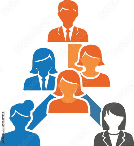 Hierarchical Business Team Structure with Diverse People Silhouettes