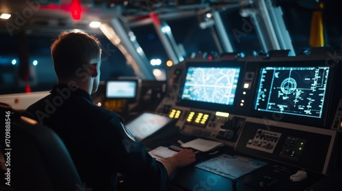 Navigating with precision maritime operations in a control room marine vessel digital dashboard nighttime technical overview
