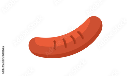 A close-up illustration of a cooked sausage, showing its curved shape and grill marks.