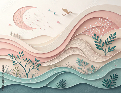 Organic Pastel Paper Cut Abstract Layers