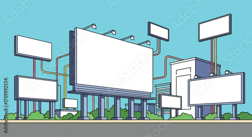 Blank Billboards Cityscape Advertising Mockup