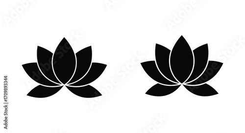 Simple black and white illustration featuring two lotus flower silhouettes
