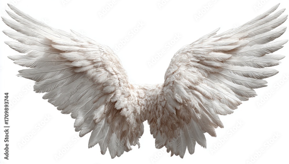 Obraz premium Pair of wide, white angel wings, detailed feather structure