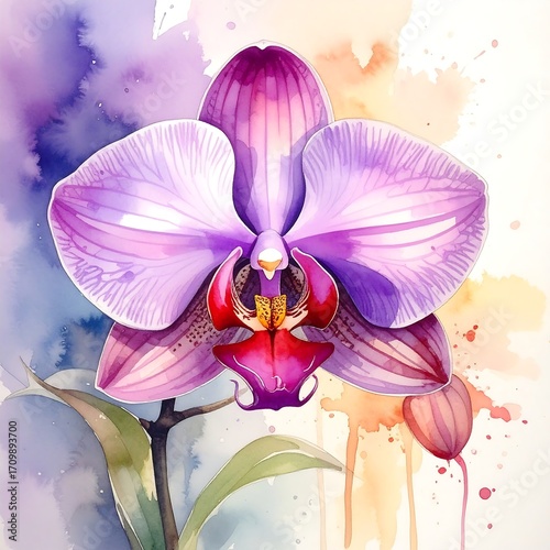 Watercolor orchid flower illustration