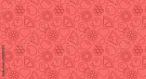 Fruit Seamless Pattern and Banner. Illustration in Geometric Line art Style