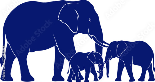 majestic elephant family a serene blue silhouette of parental care, isolated on transparent background