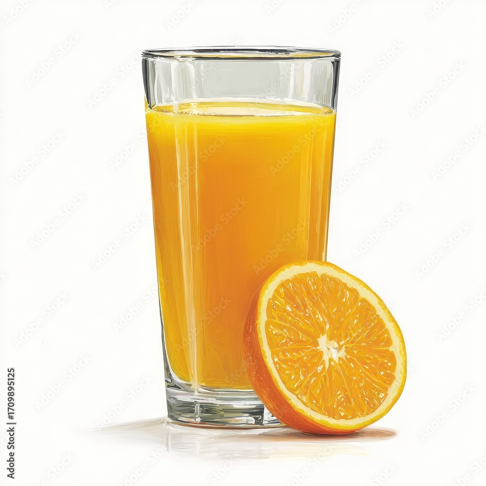 Fototapeta premium Orange juice in a glass, next to an orange slice