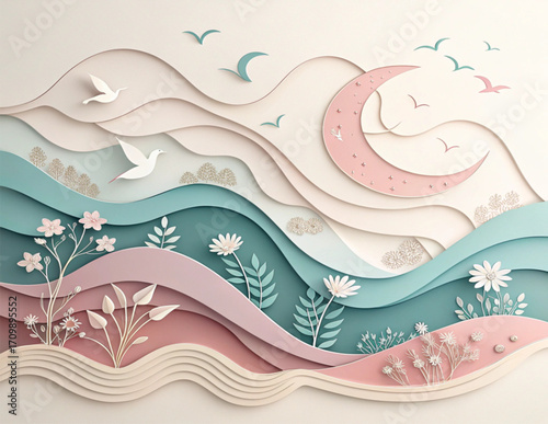 Organic Pastel Paper Cut Abstract Layers