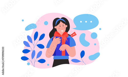 A smiling girl holding a gift, expressing joy and excitement.