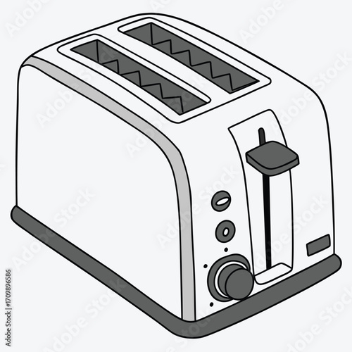 White electric toaster with bread slices on a kitchen counter for a morning breakfast meal