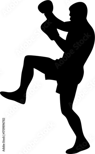 Kickboxing Silhouettes Vector | Martial Arts Fighter Poses | Sports Training Illustration