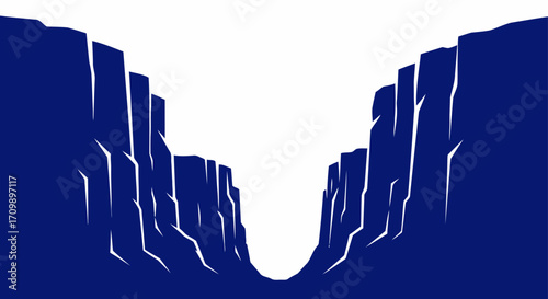 abstract navy blue canyon illustration of a majestic gorge, isolated on transparent background