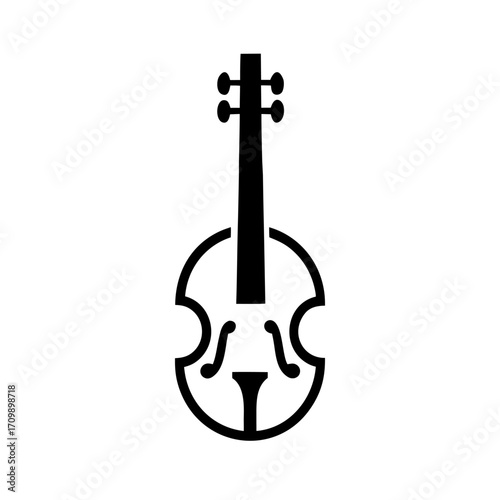Minimalist linear icon of a violin with bow, symbolizing orchestral music and live performance.
