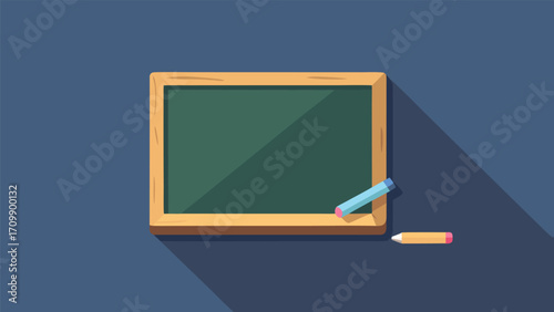 School blackboard with pencil and eraser. Flat design vector illustration.