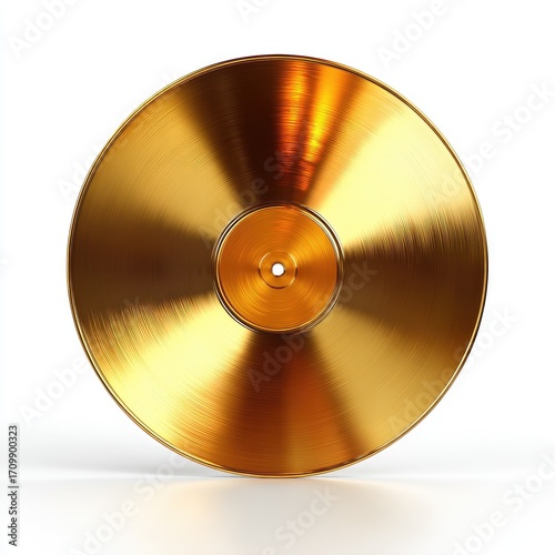 Golden vinyl record on white background